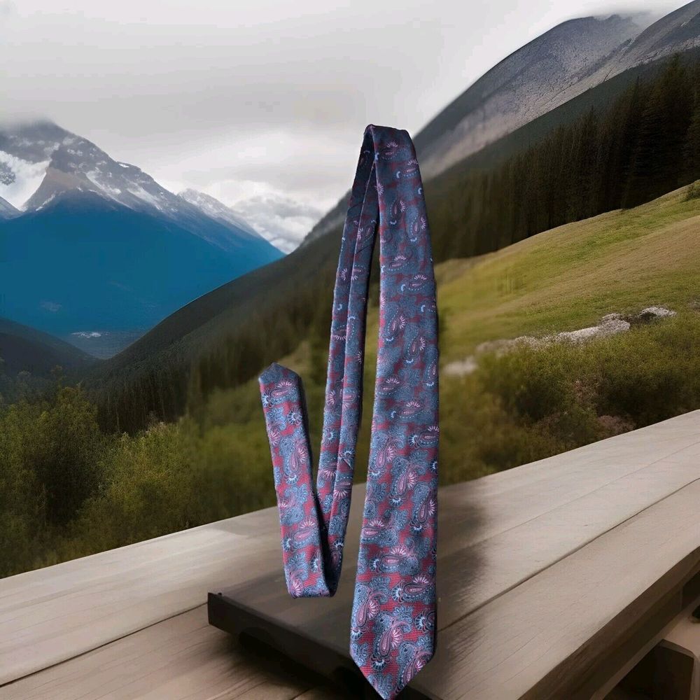 COLOURS by ALEXANDER JULIAN Classic Designer Poly Tie‎ Floral Paisley  Red Gray